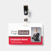 1枚の写真横スタイルロゴ赤の従業員名 バッジ (正面 （クリップ付）)