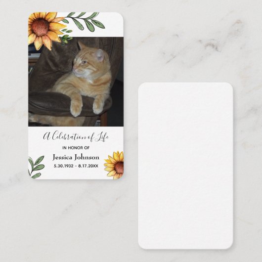 1枚の写真祈が選べるメモリアルひまわりカード 名刺 (正面/裏面)
