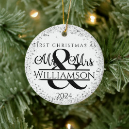 1枚の写真結婚した初めてのクリスマスミセス・グリッター セラミックオーナメント