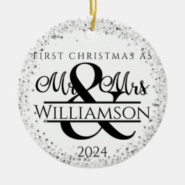 1枚の写真結婚した初めてのクリスマスミセス・グリッター セラミックオーナメント