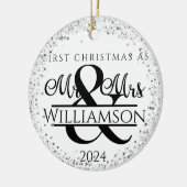 1枚の写真結婚した初めてのクリスマスミセス・グリッター セラミックオーナメント (左)