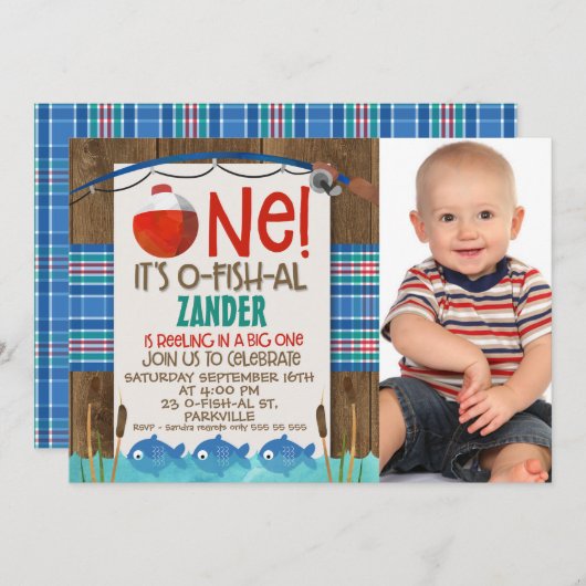 1枚の写真誕生日パーティーの招待状を釣り上げます 招待状 (正面/裏面)