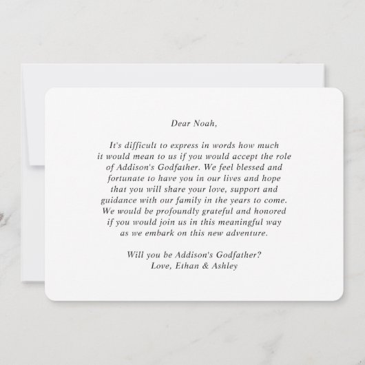 「1枚の写真」ゴッドファーザーへの 提案 現代のエレガントな台本 招待状 (裏面)