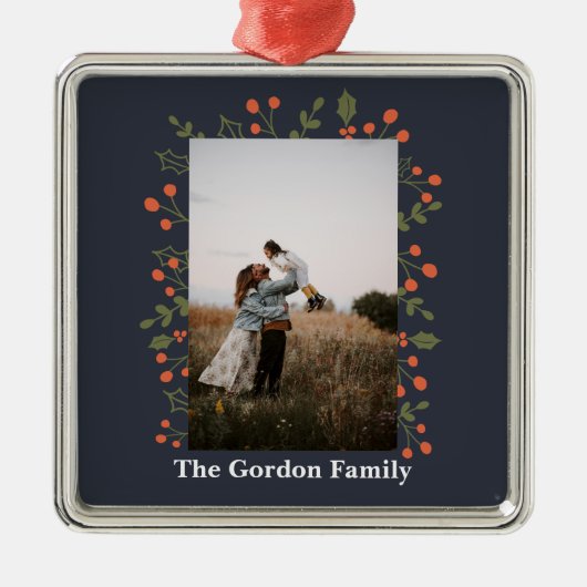 1枚の写真 ボタニカル ホリデー ホリー モダン クリスマス メタルオーナメント (正面)