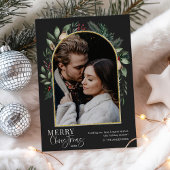 1枚の写真 モダンなグリーンアーチ ゴールドフレーム クリスマスおめでとう シーズンカード