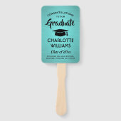 1枚の写真 卒業式用 エレガントな ティールブルー ブラック  ブラシ加工 ハンドファン (正面)