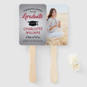 1枚の写真 卒業式 エレガント ブラシ加工 グレー 赤 黒 ハンドファン (正面&裏面)