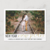 1枚の写真 結婚式延期のお知らせ 新年 年末年始 案内ポストカード (正面)