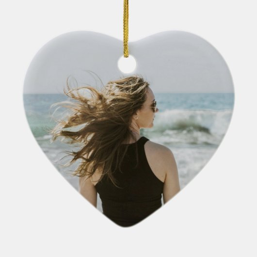 1枚の写真ANY誕生日ブラシ付きブルゴーニュと金ゴールドハート セラミックオーナメント (裏面)