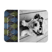 1枚の名門私立校風の写真でクリスマスの格子模様 マグネット (横)