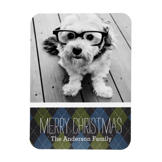 1枚の名門私立校風の写真でクリスマスの格子模様 マグネット (縦)