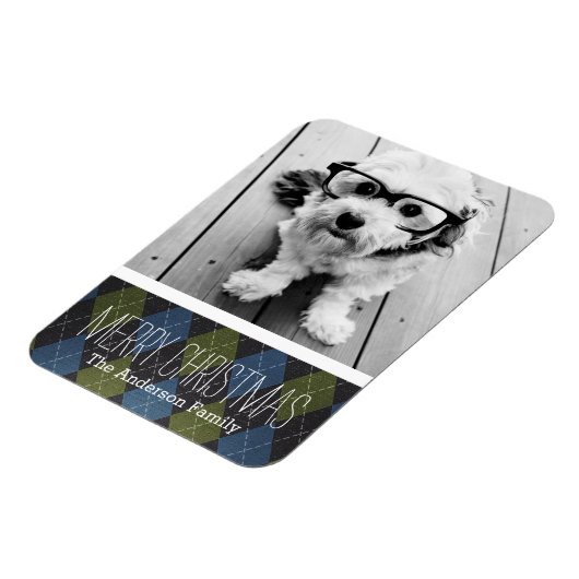 1枚の名門私立校風の写真でクリスマスの格子模様 マグネット (左側)