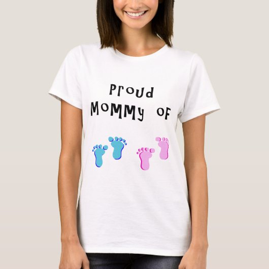 1枚の男の子1の女の子のTシャツの誇り高いお母さん Tシャツ (正面)