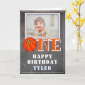 1枚の黒板バスケットボールの写真1歳の誕生日  カード (黄色い花)