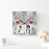 1枚または2枚の写真Rubyの結婚記念日の贈り物 スクエア壁時計 (ホーム)