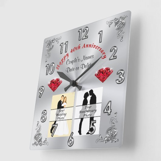 1枚または2枚の写真Rubyの結婚記念日の贈り物 スクエア壁時計 (傾斜)
