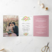 1枚エレガントの写真でピンクのフローラをすべて結婚表示 三つ折り招待状 (内部)