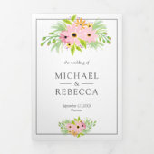 1枚エレガントの写真でピンクのフローラをすべて結婚表示 三つ折り招待状 (カバー)