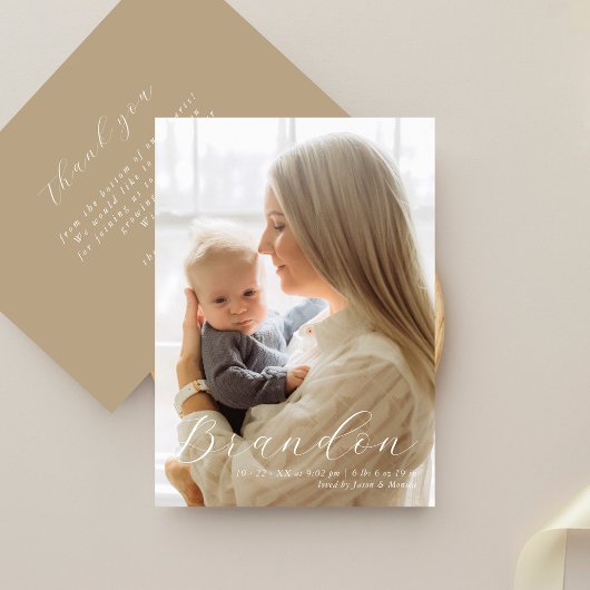 1枚エレガントの写真の誕生フォーマル発表 サンキューカード