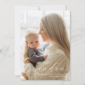 1枚エレガントの写真の誕生フォーマル発表 サンキューカード (正面)