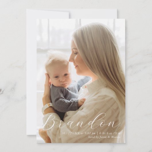 1枚エレガントの写真の誕生フォーマル発表 サンキューカード (正面)