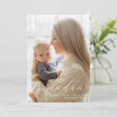 1枚エレガントの写真の誕生フォーマル発表 サンキューカード (スタンド正面)