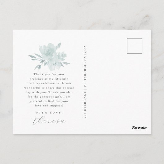 1枚エレガントの写真キンセアニェラ青フローラスクリプト ポストカード (裏面)