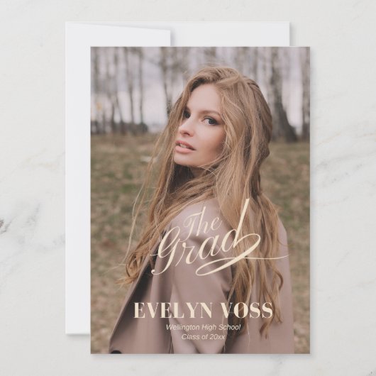 1枚エレガントの写真卒業発表カード 案内状 (正面)