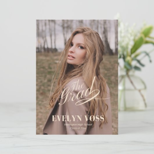 1枚エレガントの写真卒業発表カード 案内状 (スタンド正面)