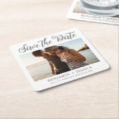 1枚シンプルの写真結婚式の日付を保存 スクエアペーパーコースター (アングル)