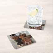 1枚シンプルの写真結婚式の日付を保存 スクエアペーパーコースター (インサイチュ)