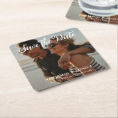 1枚シンプルの写真結婚式の日付を保存 スクエアペーパーコースター (アングル)