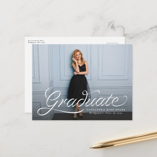 1枚スタイリッシュの写真の卒業発表 ポストカード (正面/裏面インサイチュ)