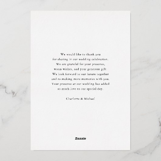 1枚バラ金ゴールドフォイルありがとう！ 箔招待状 (裏面)