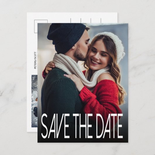 1枚モダンの写真の日付を縦に保存 案内ポストカード (正面/裏面)