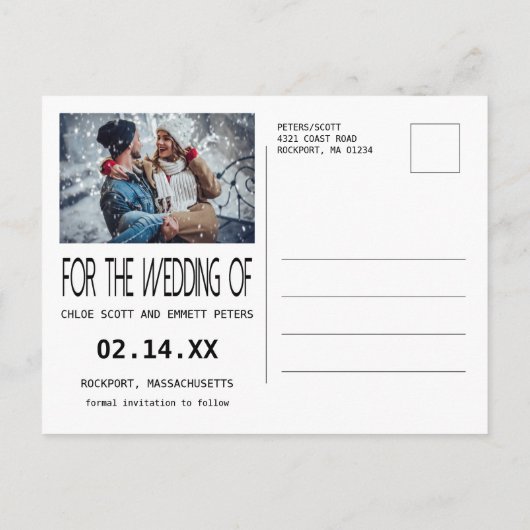 1枚モダンの写真の日付を縦に保存 案内ポストカード (裏面)