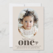 1枚モダンミニマルの写真1歳の誕生日 招待状 (正面)
