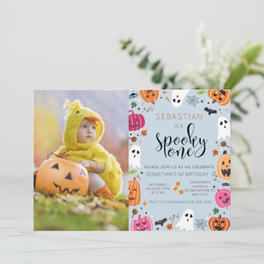 1枚不気味の写真ハロウィーン1日の誕生日 招待状 (スタンド正面)