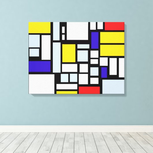 1次色の正方形と長方形の壁のアート キャンバスプリント (インサイチュ (ウッドフロア))