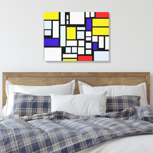 1次色の正方形と長方形の壁のアート キャンバスプリント (インサイチュ (寝室))
