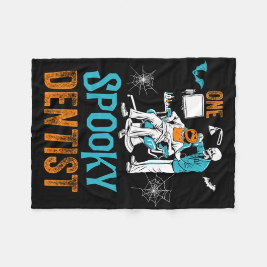 1歯科不気味歯怖い歯科ハロウィーンのスケルトン フリースブランケット (正面(横))