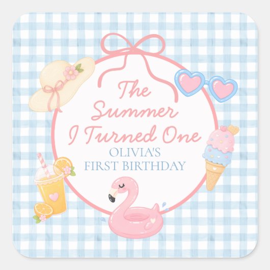 1歳になった夏 海辺の初めての誕生日 スクエアシール (正面)