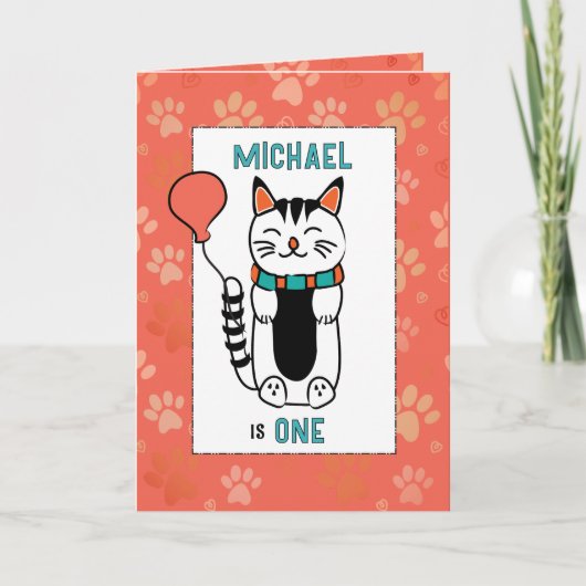 1歳になる愛らしい猫マンガおもしろいことわざ カード (正面)