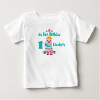 1歳のお誕生日かわいい水色クマ王冠をかぶる