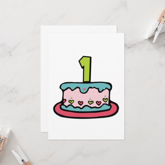 1歳のお誕生日ケーキ カード (正面/裏面インサイチュ)