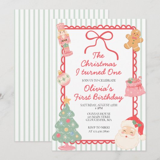 1歳のクリスマス 誕生日 招待状 (正面/裏面)