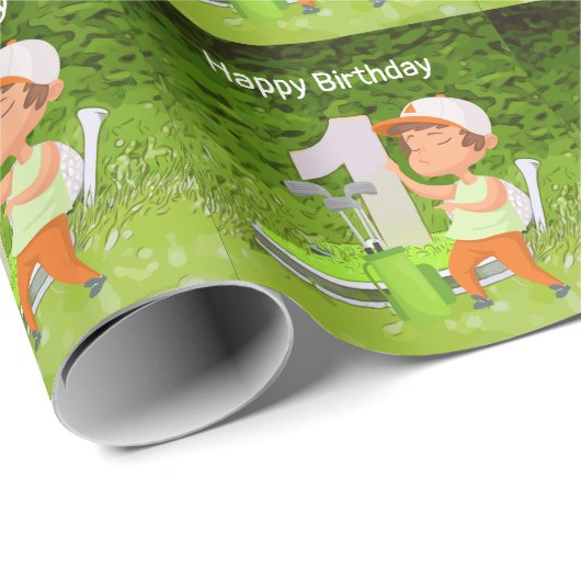 1歳のゴルフ少年ゴルファーのためのゴルフの第1の誕生日 ラッピングペーパー (ロールコーナー)