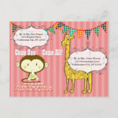 1歳のサーカスエレファントモンキーキリンパーティー インビテーションポストカード (裏面)