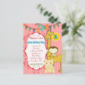 1歳のサーカスエレファントモンキーキリンパーティー インビテーションポストカード (スタンド正面)