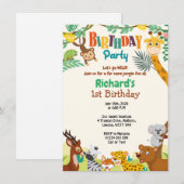 1歳のジャングルパーティー招待状 招待状 (正面/裏面)